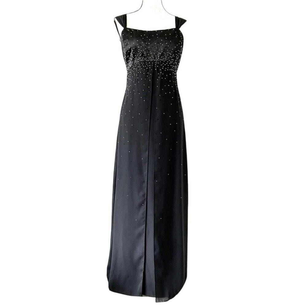Vtg Cachet deadstock Gown Dress Black Maxi Sparkling Bead 8